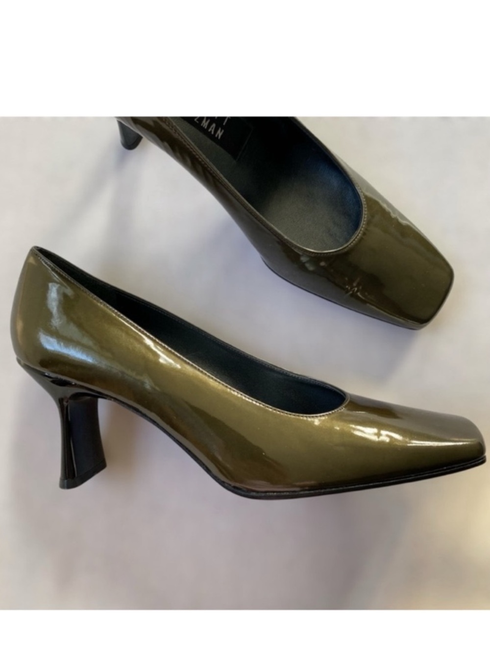 Stuart Weitzman Patent Leather Olive Green Metallic Heels Size 7B